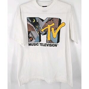 Vintage White MTV City T-shirt Size XL Very Rare